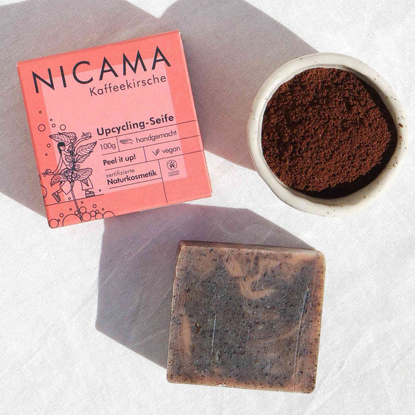NICAMA Upcycling-Seife Kaffeekirsche | Handgemachte Naturkosmetik mit Peeling
