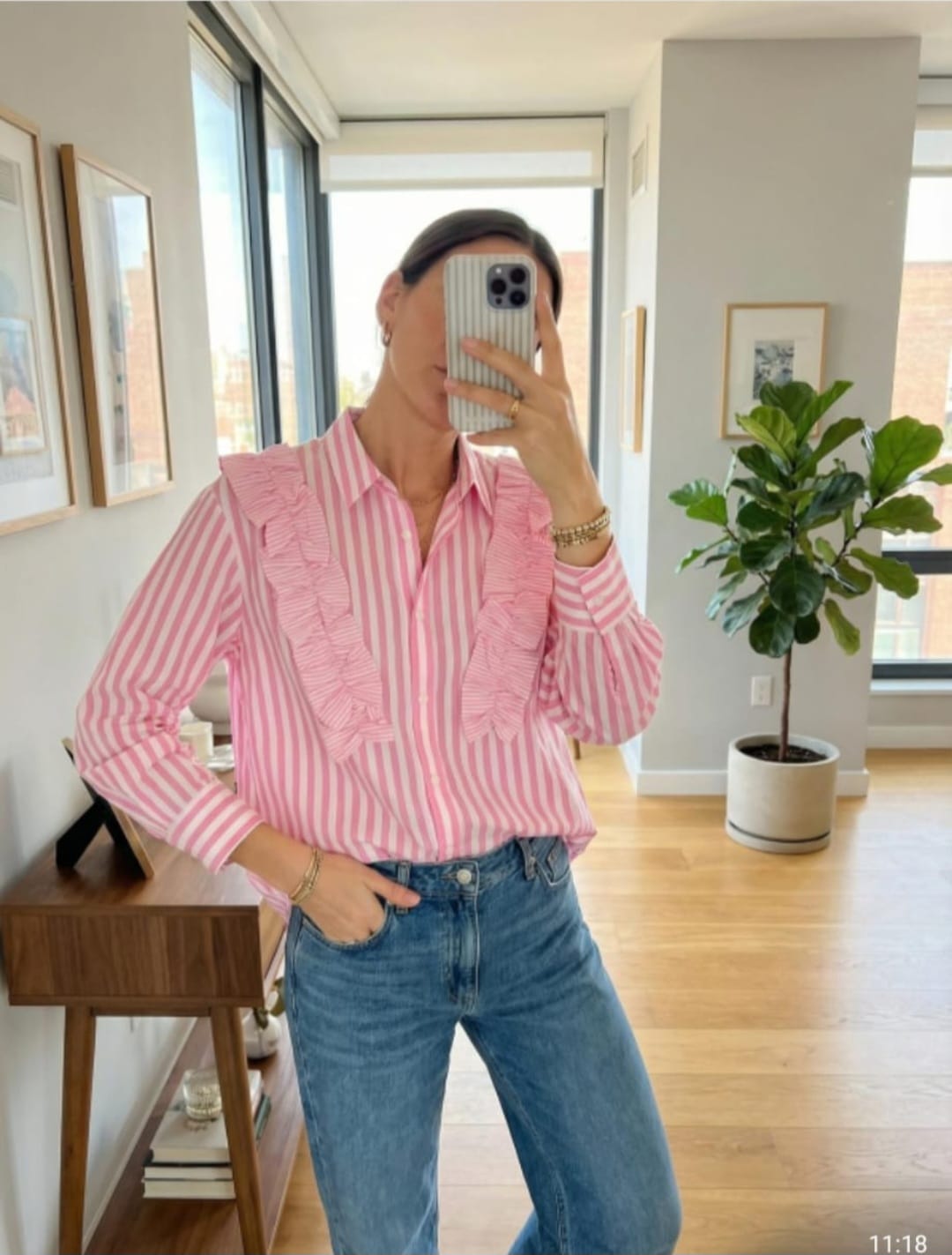 Gestreifte Bluse mit Rüschen | 100% Baumwolle | Größe M Bluse Das Zierwerk