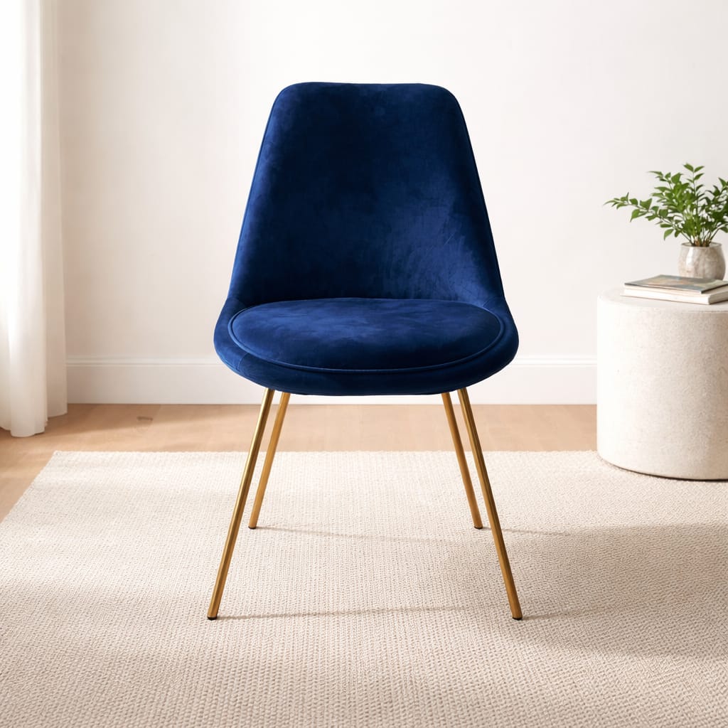 Eleganter Samtstuhl in Dunkelblau mit goldenen Beinen – moderner Designstuhl Stuhl Das Zierwerk