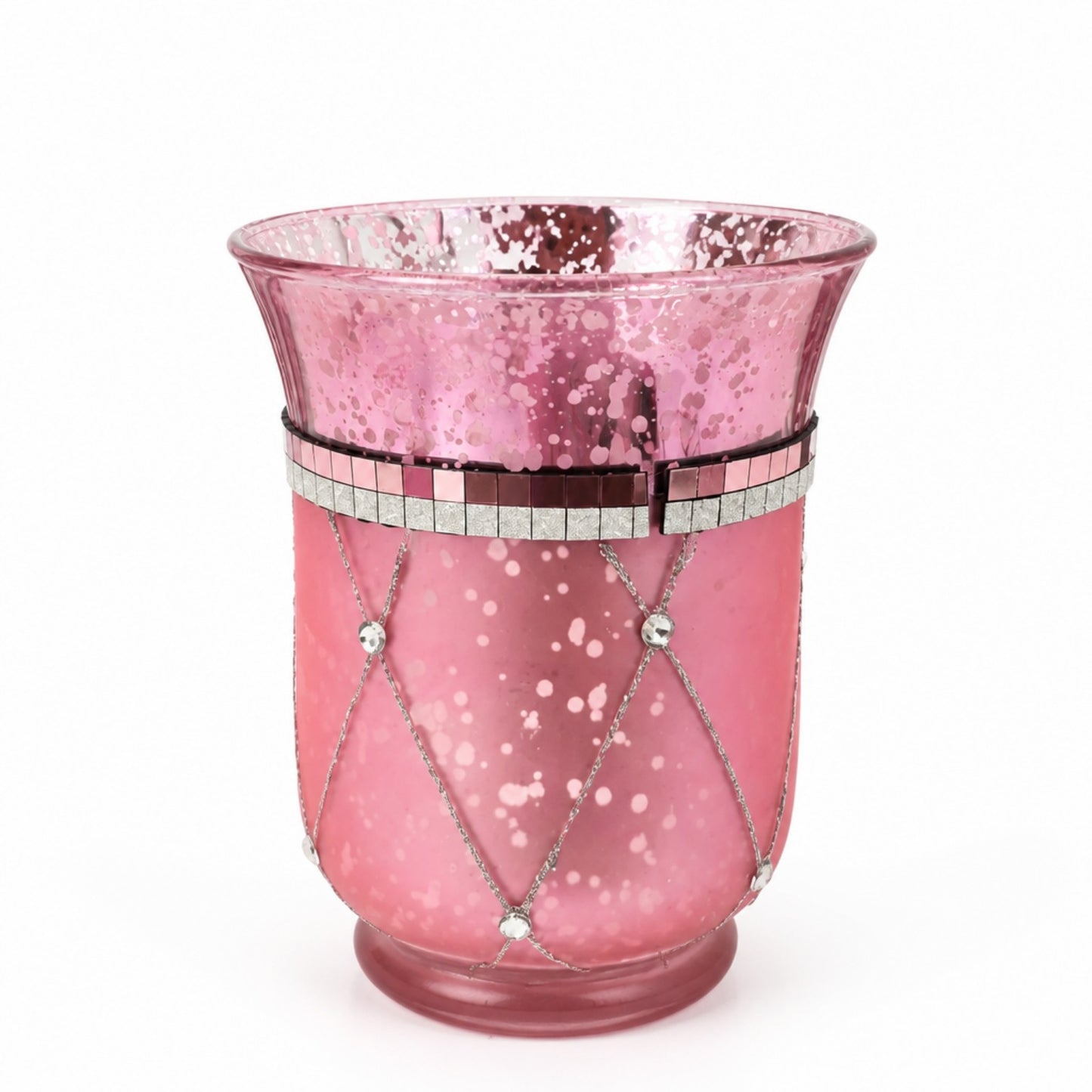 Teelichthalter Rosa Glamour – Windlicht aus Glas mit funkelnden Details