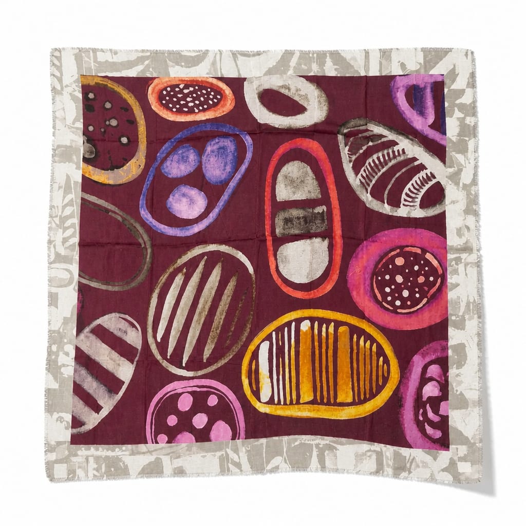 Italienisches Design-Tuch 130 × 130 cm – Bordeaux mit modernem Print