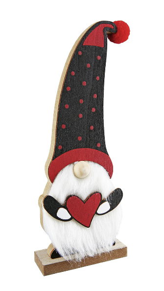 Wichtel mit schwarzer Mütze & Herz – Weihnachtsdeko MDF & Filz
