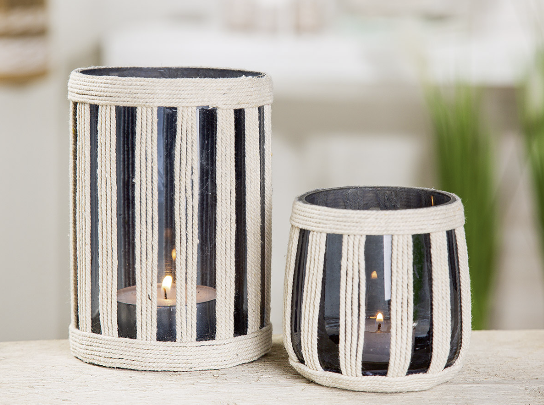 Hohes Windlicht aus Glas mit Jute – maritime Deko für drinnen & draußen Windlicht Gilde