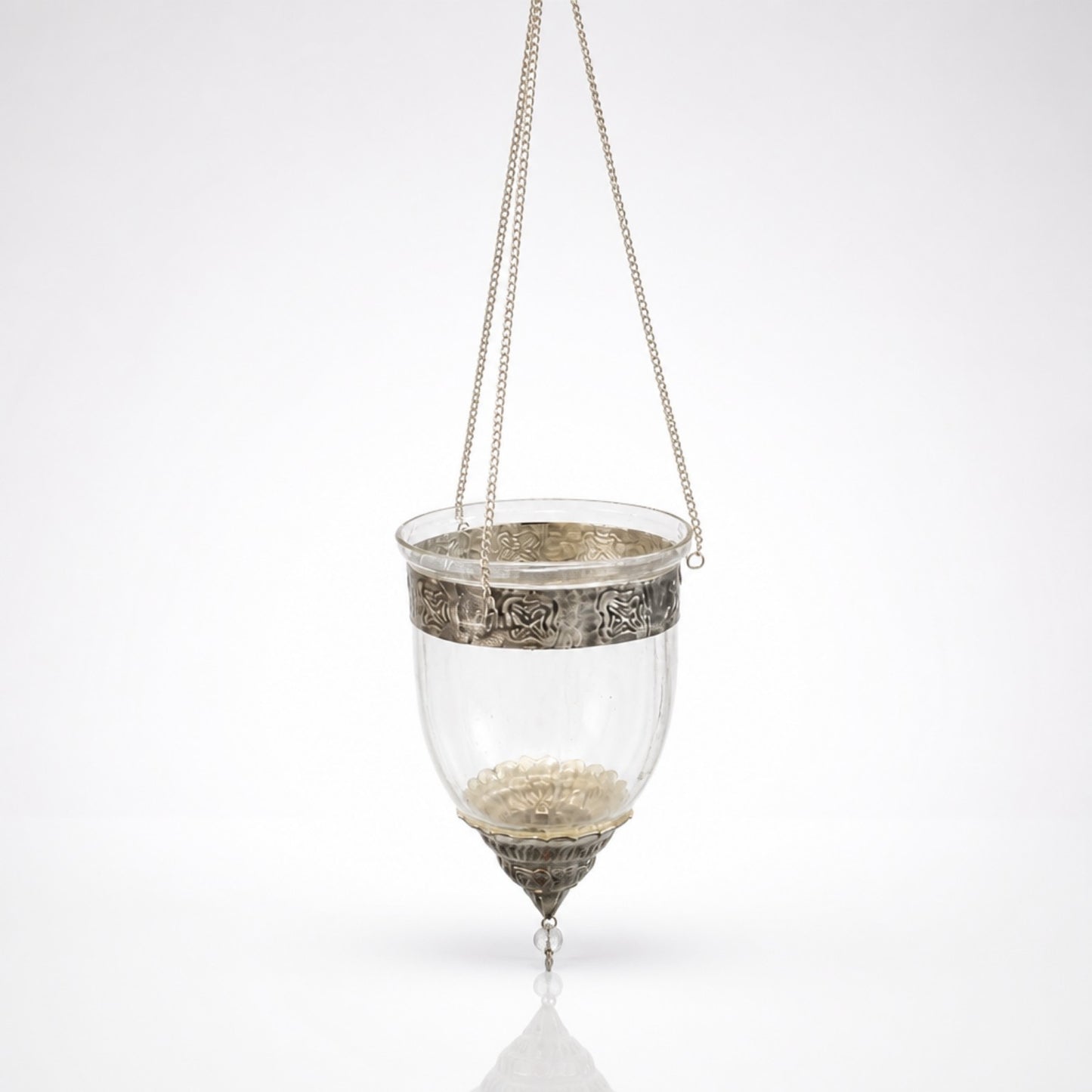 Hängendes Windlicht aus Glas & Metall – Vintage, orientalisch inspiriert