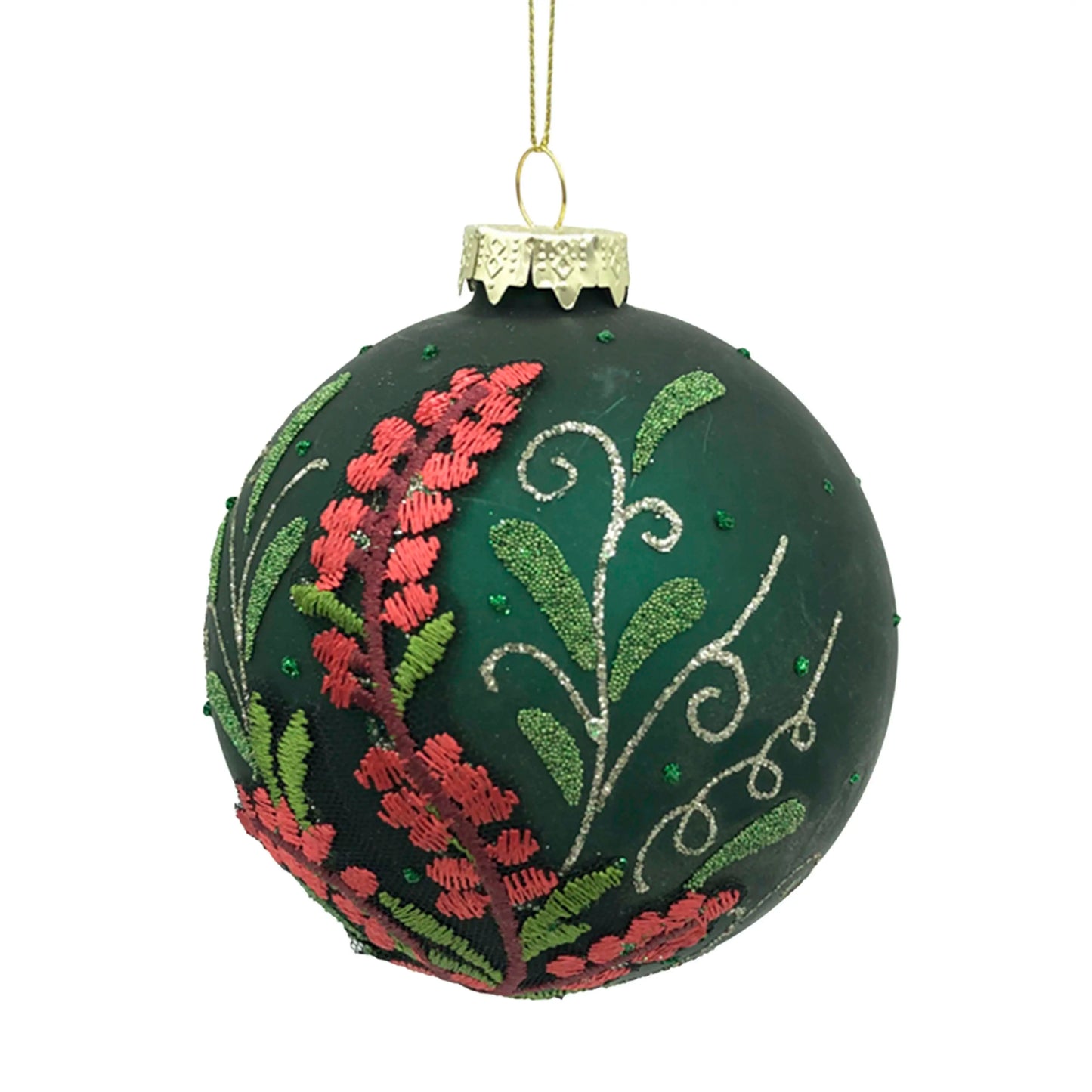 Weihnachtskugel aus Glas mit Stickerei