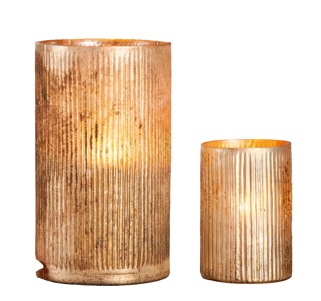 Windlicht Glas geriffelt – Goldfarben (H 25 cm, Ø 15 cm)