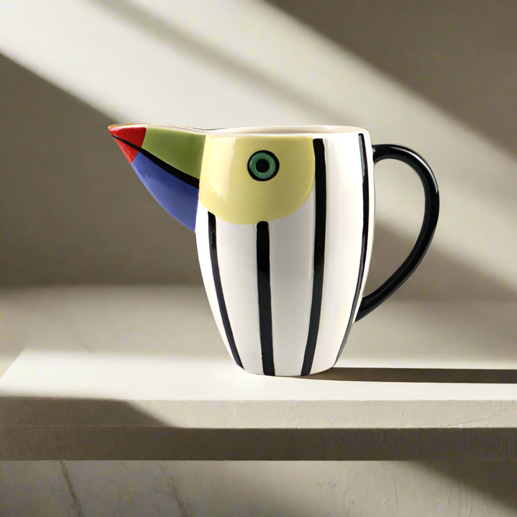Karaffe Vogel bunt aus Steingut – 28 cm