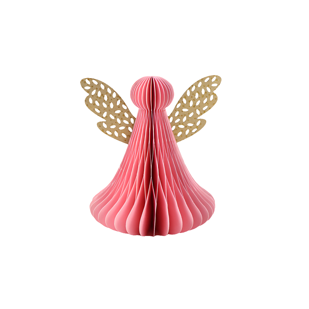 Engel aus Papier – Rosa mit goldenen Flügeln (13 × 20 cm)