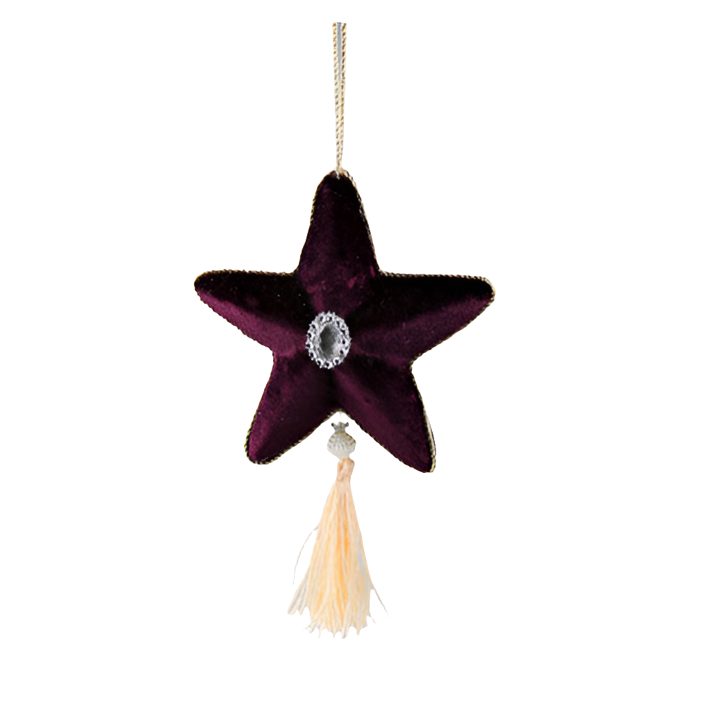 Samtstern mit Glimmerkante & Quaste – 15x15 cm