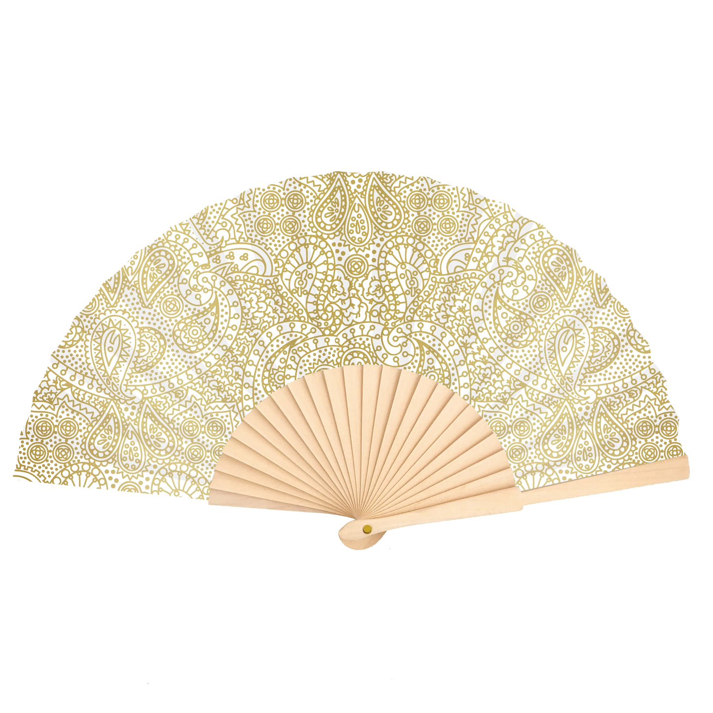 Fächer „Paisley Gold Boho“ – 23 cm, Blassgold auf Creme, dunkles Holz | Fantastico Fans Ibiza Fantastico Fans