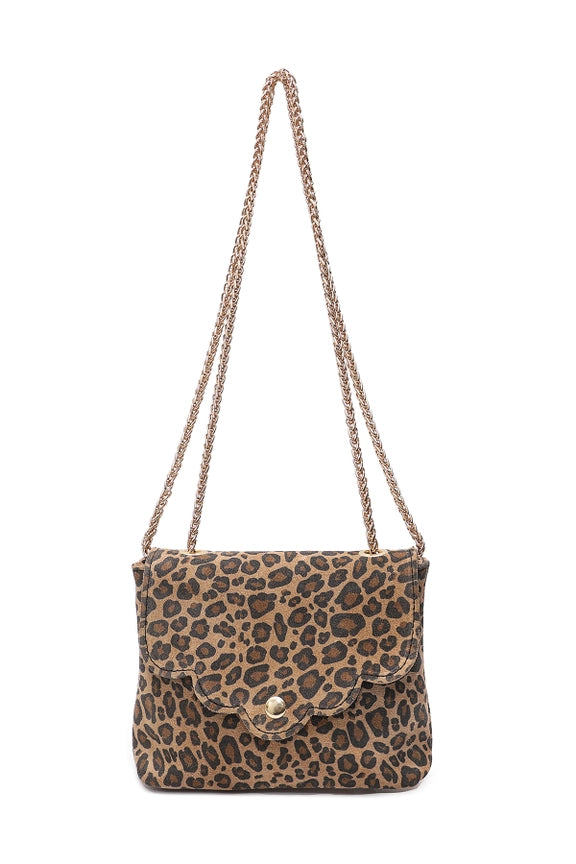 Leoparden Umhängetasche aus Wildleder | Trendiger Look & Kettenriemen