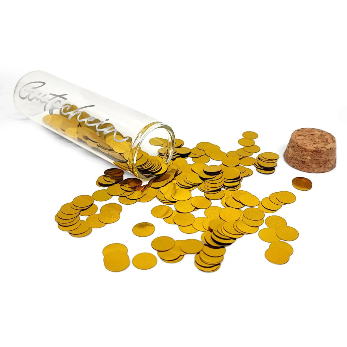 Geldgeschenk-Röhrchen „GUTSCHEIN“ – Silber mit goldenem Konfetti Geldgeschenk Das Zierwerk