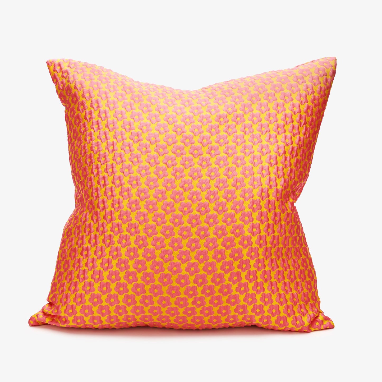 Zierkissen „Flora Pop“ – Pink-Orange mit Retro-Blütenmuster Kissen Das Zierwerk