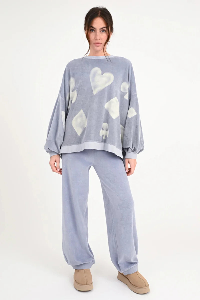 Oversize Sweatshirt aus Frottee – Spielkarten-Design