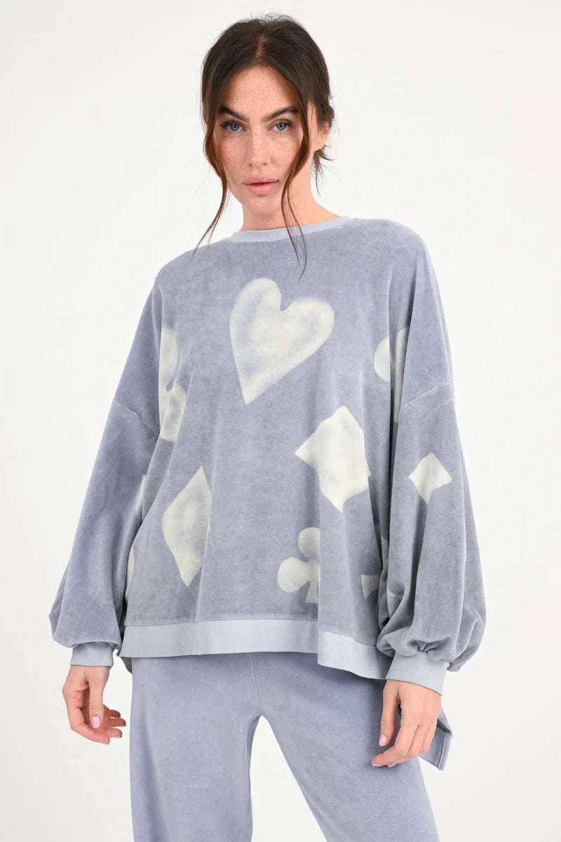 Oversize Sweatshirt aus Frottee – Spielkarten-Design Sweatshirt Love Joy Victory