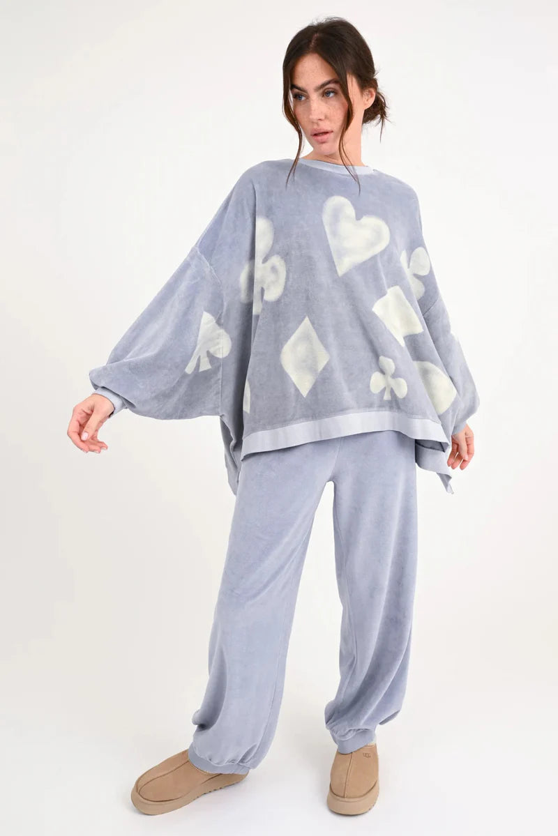 Oversize Sweatshirt aus Frottee – Spielkarten-Design
