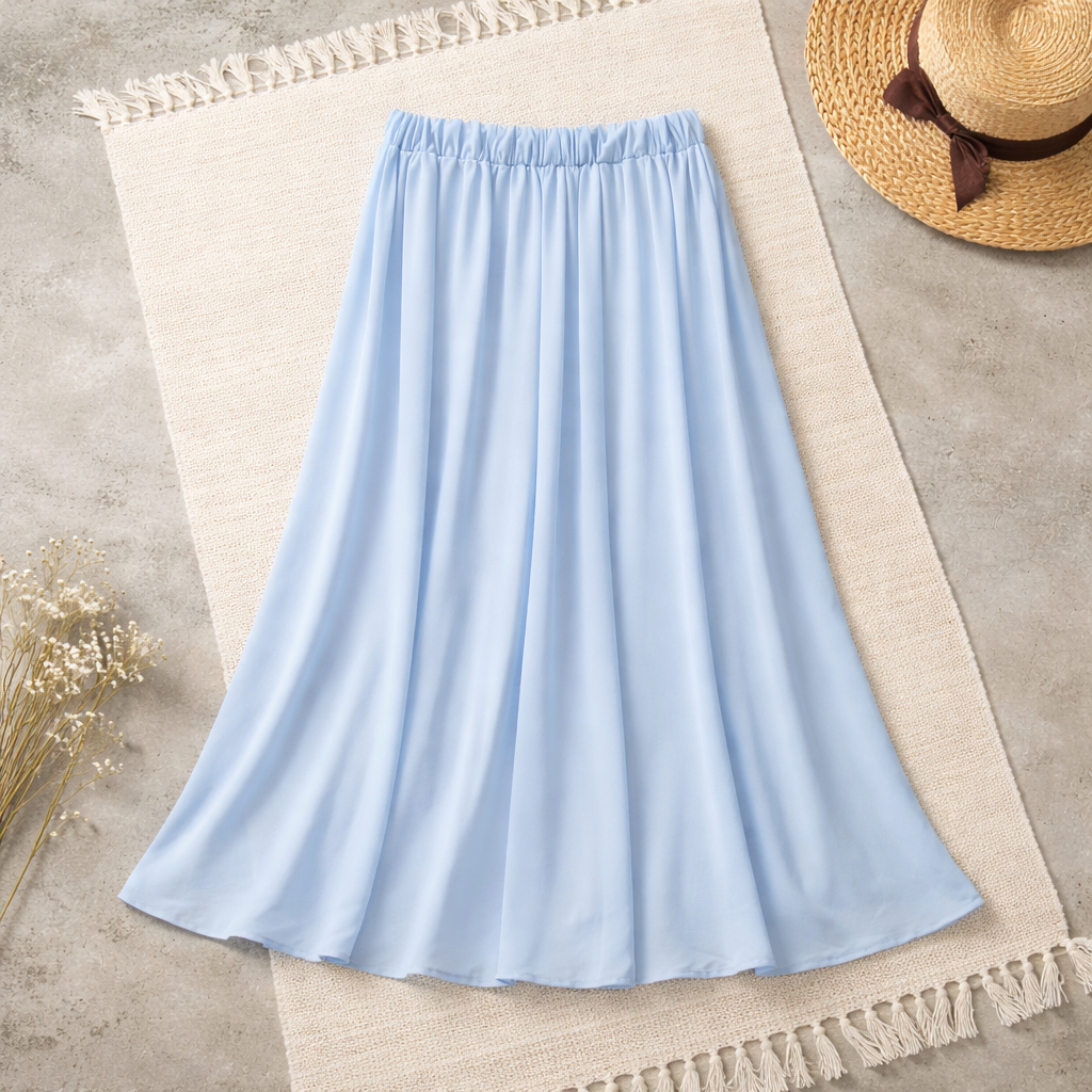 Eleganter Midirock in Pastellblau – Frühling/Sommer Rock Das Zierwerk