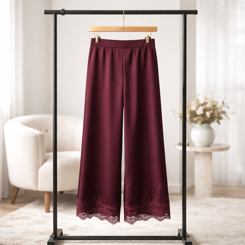 Elegante Hose mit Spitzenborte – Farbe: Pflaume Hose Das Zierwerk