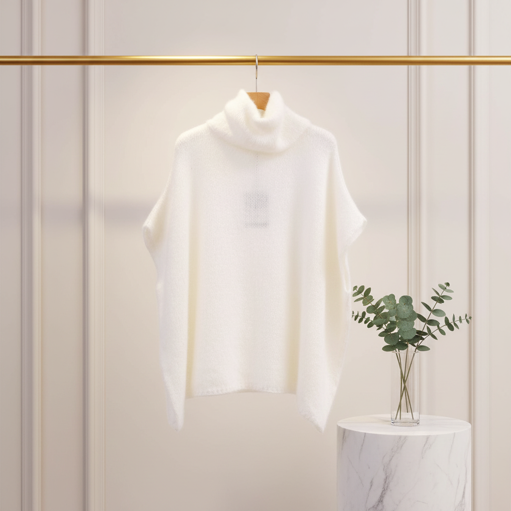 Oversize Rollkragen-Strickponcho – Cremefarben Pullover Cecile Wang