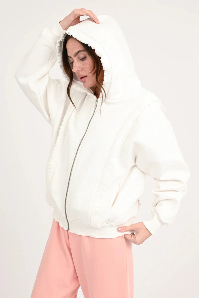 Sweatjacke mit Rüschen | Love Joy Victory | (Größe M / L)