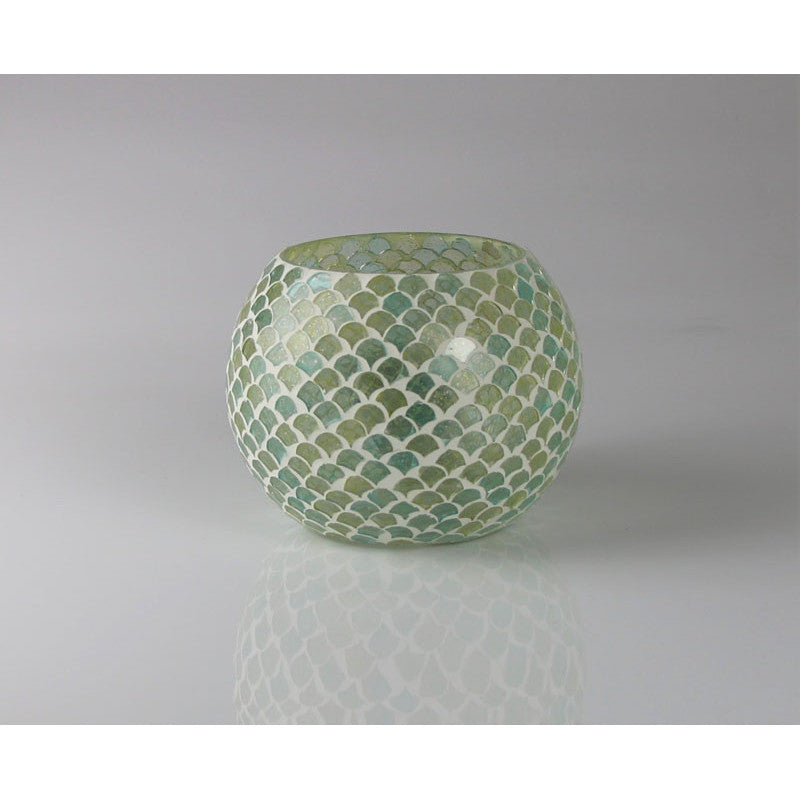 Windlicht Mosaik Kugel grün – Glas, Ø15 x H11 cm