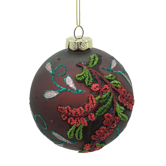 Weihnachtskugel aus Glas mit Stickerei