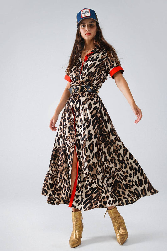 Maxikleid im Animal-Print mit roten Details – wild, feminin & modern