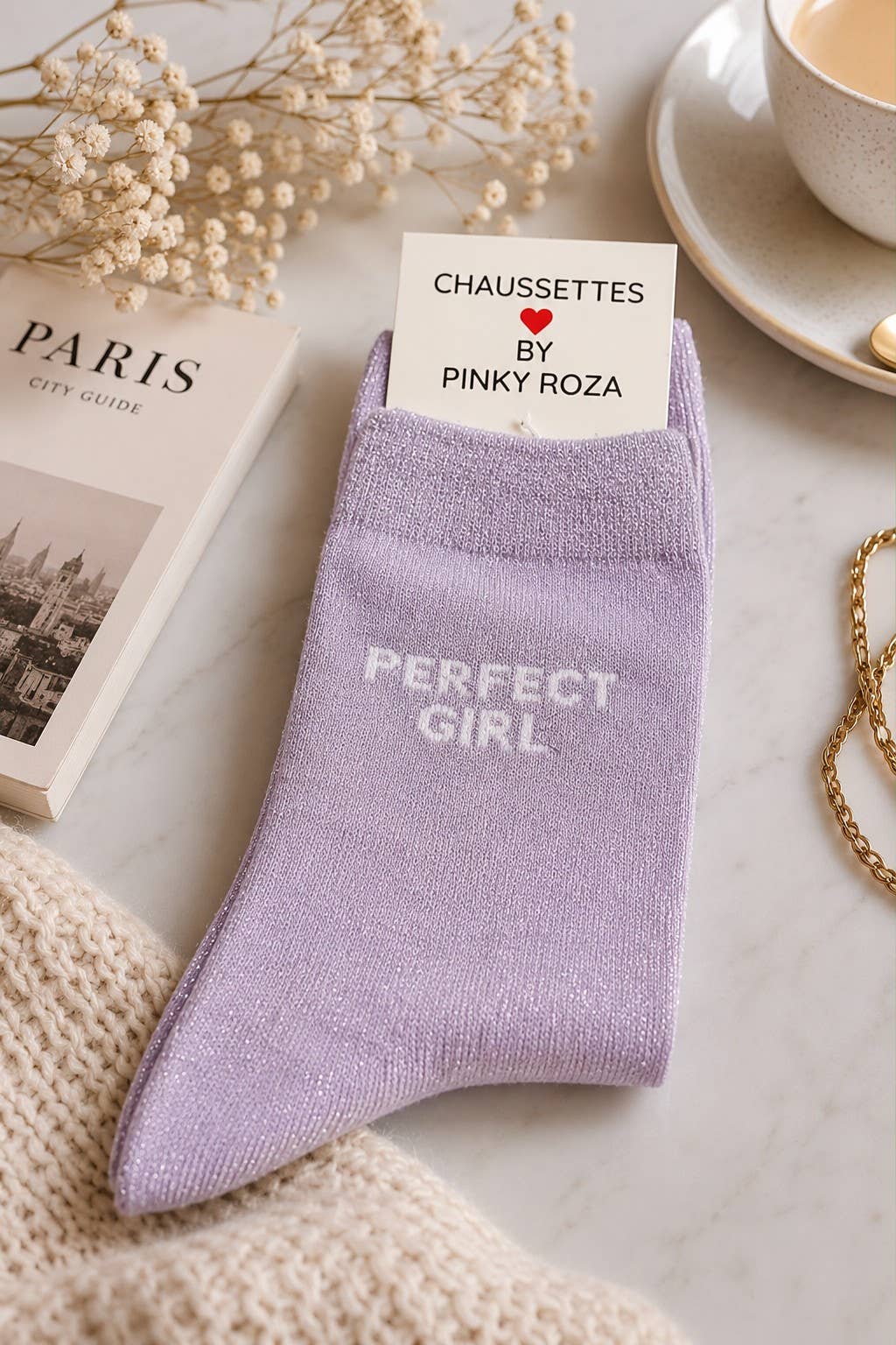Baumwollsocke „perfect girl“ mit Pailletten – Flieder | Taille Unique Socke Pinky Roza