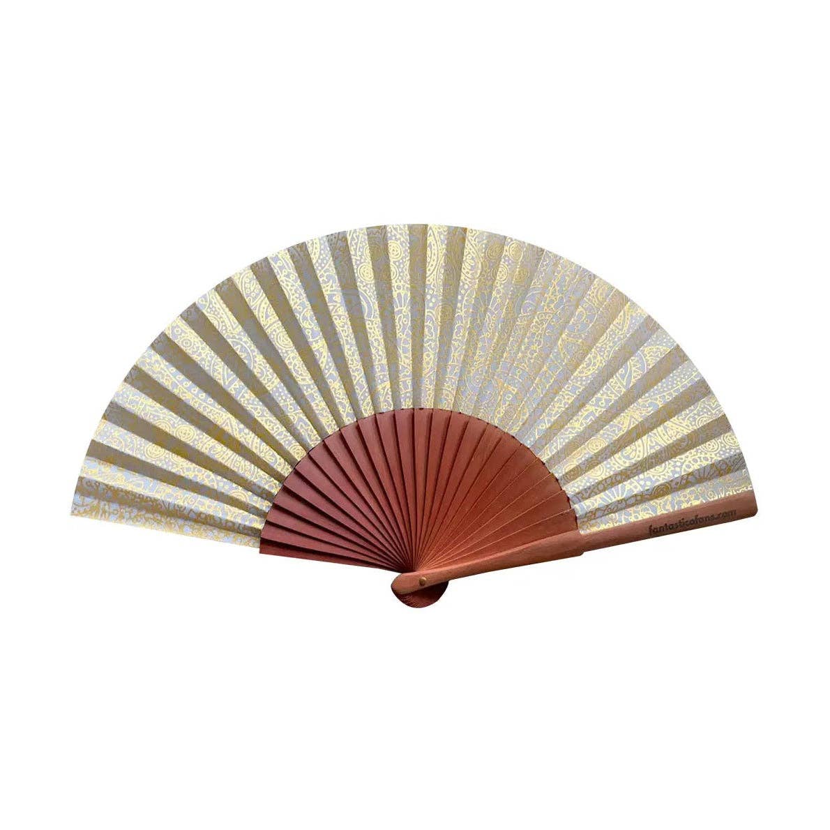 Fächer „Paisley Gold Boho“ – 23 cm, Blassgold auf Creme, dunkles Holz | Fantastico Fans Ibiza Fantastico Fans