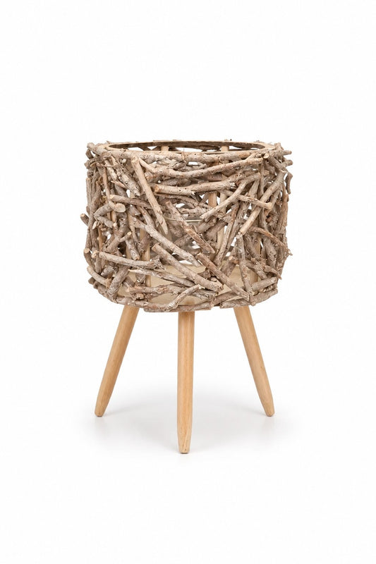 Laterne auf Holzfüßen mit Glaseinsatz – Natur 30 × 30 × 23 cm Windlicht Das Zierwerk