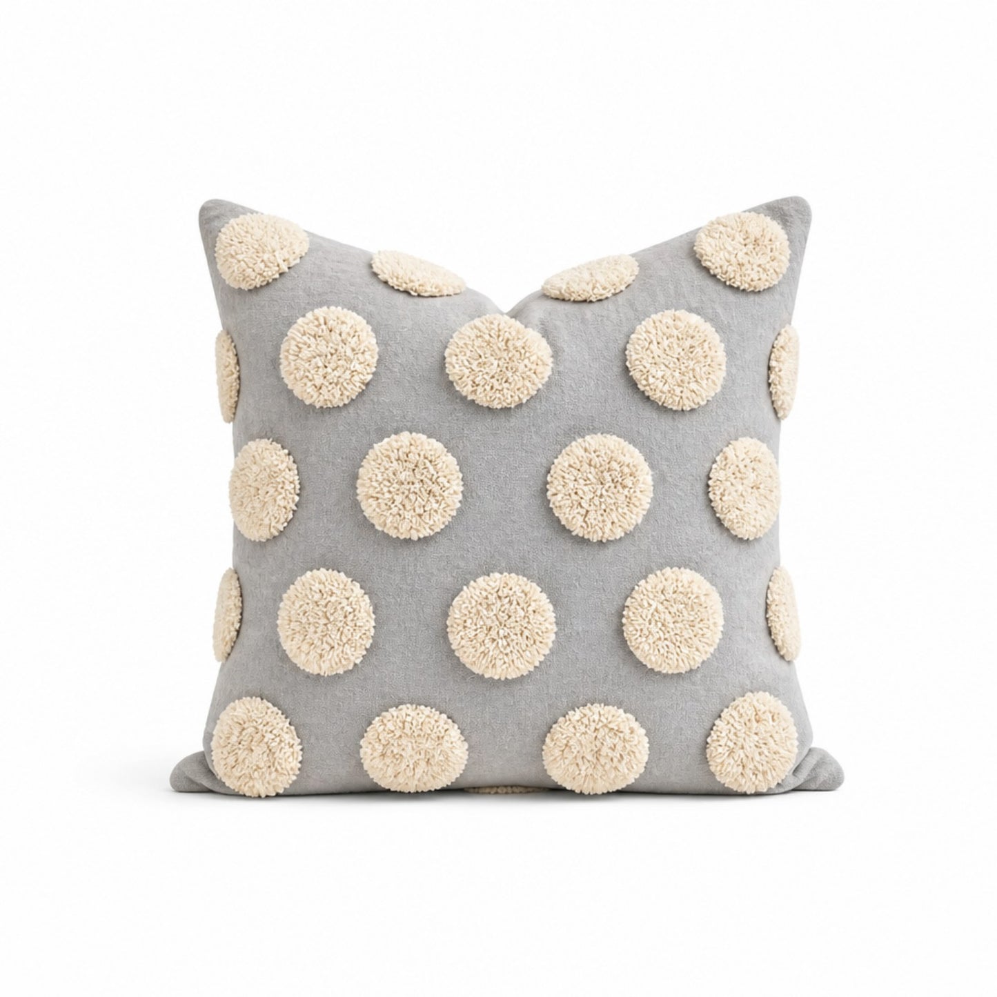 Kissenhülle mit Pompon-Muster – Hellgrau/Creme – 45 × 45 cm Kissen Das Zierwerk