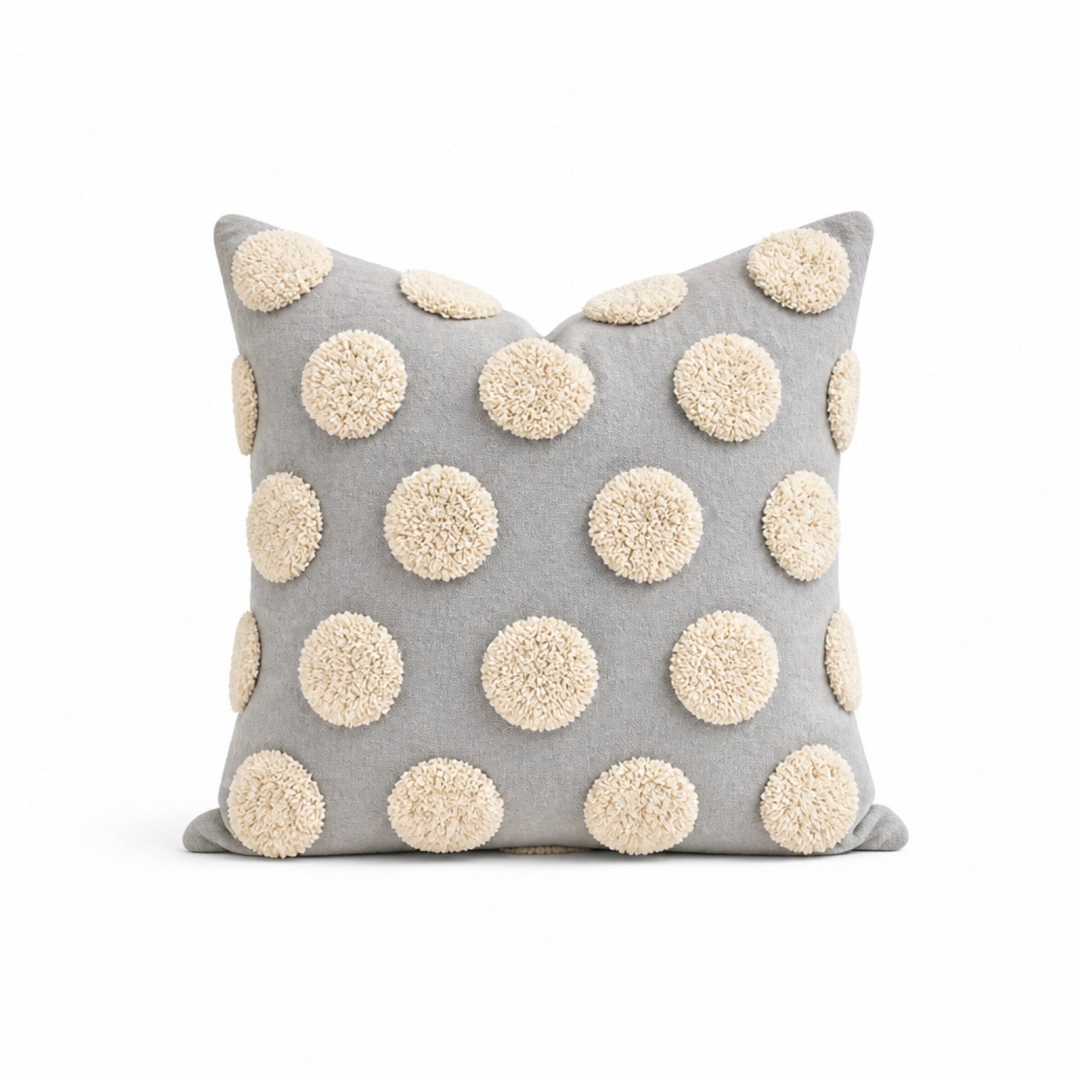 Kissenhülle mit Pompon-Muster – Hellgrau/Creme – 45 × 45 cm Kissen Das Zierwerk