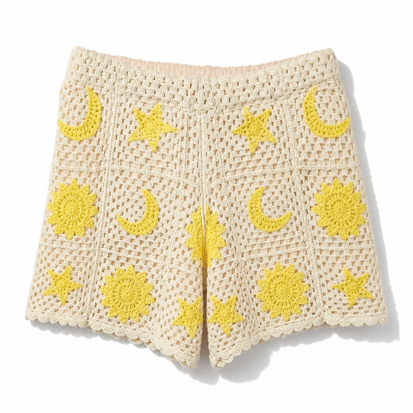 Häkelshorts „Sun & Moon“ – Creme/Gelb