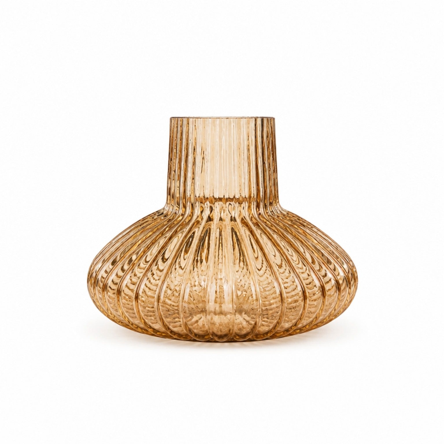 Glasvase mit Rillen – Orange/Amber, 15 cm Vase Das Zierwerk
