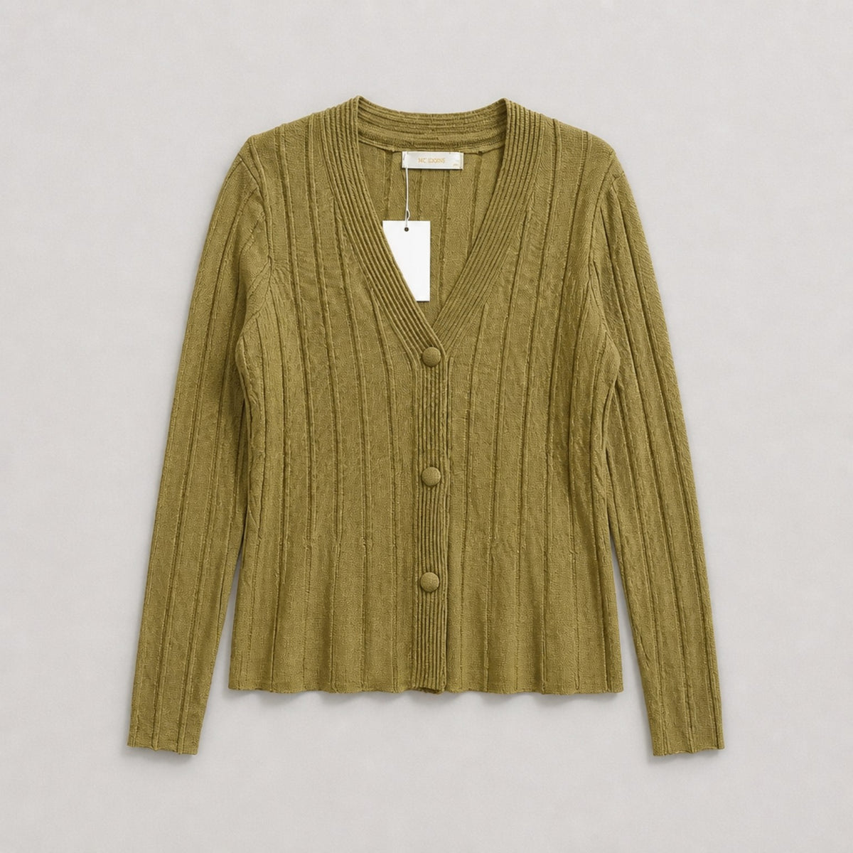 Damen Strickjacke Olivgrün – Feinstrick mit V-Ausschnitt | One Size Strickjacke Das Zierwerk