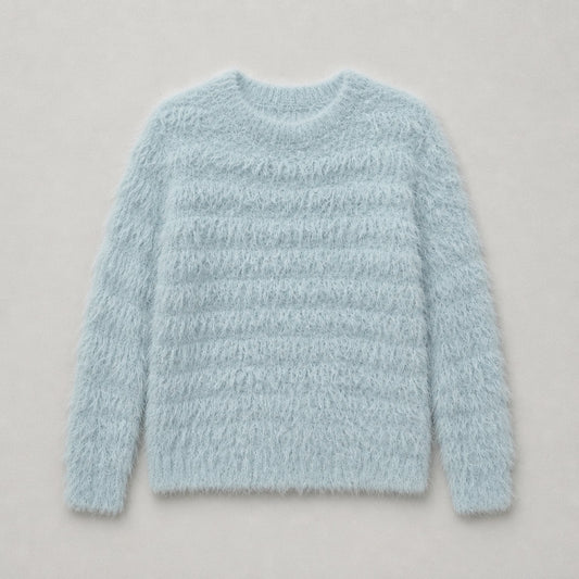 Damen Pullover Hellblau – Flauschiger Strukturstrick | S/M Pullover Das Zierwerk