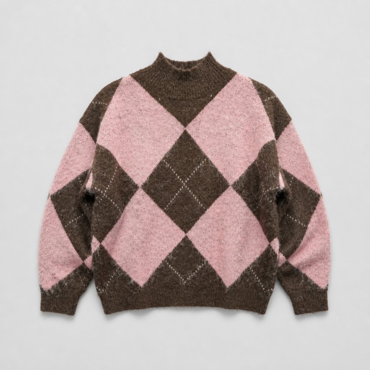Damen Pullover Argyle – Rosa & Braun | One Size Pullover Das Zierwerk