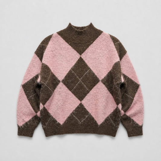 Damen Pullover Argyle – Rosa & Braun | One Size Pullover Das Zierwerk