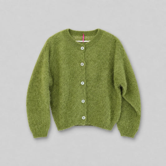 Damen Strickjacke aus 80 % Kid Mohair – Grün | Made in Italy Strickjacke Das Zierwerk