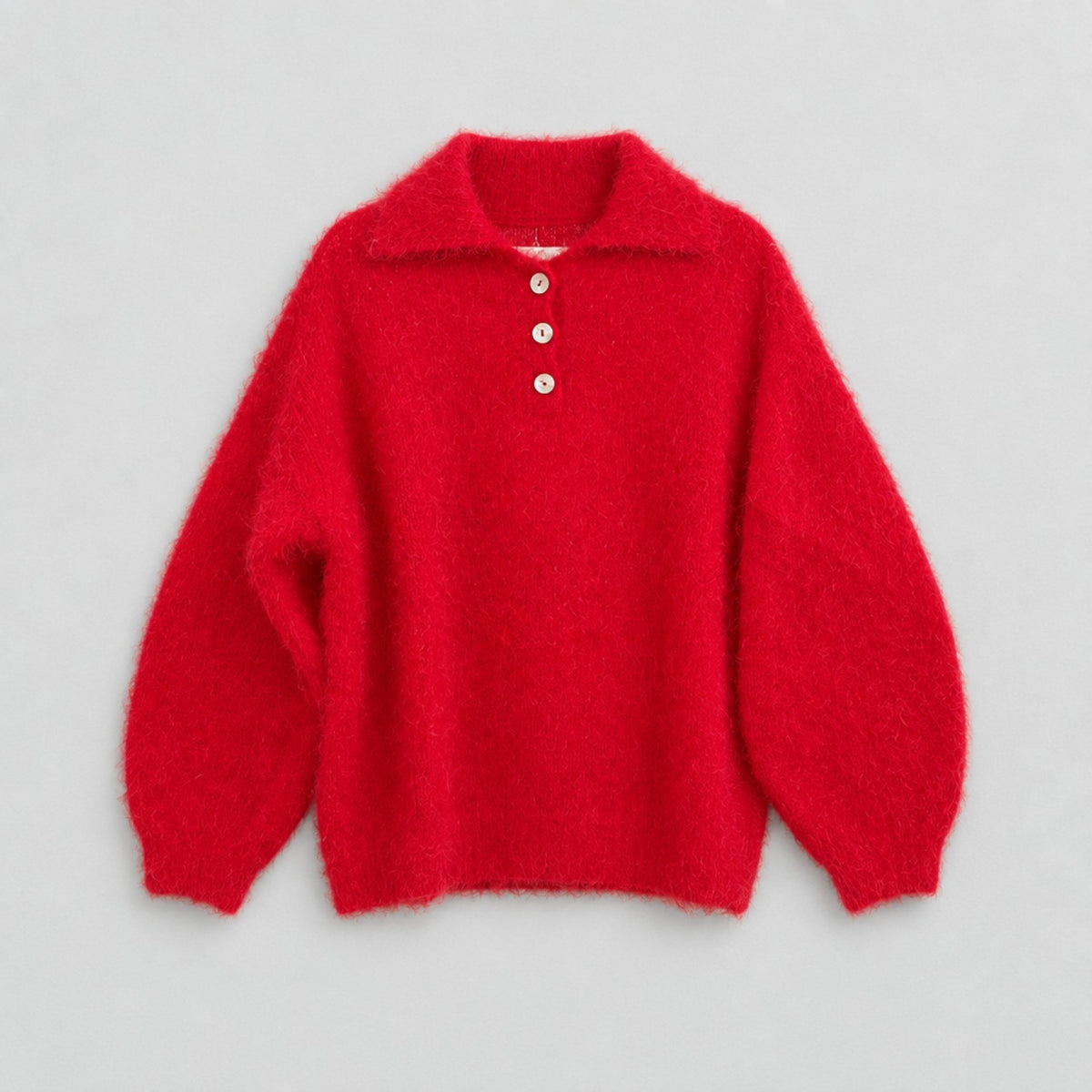 Damen Pullover aus 80 % Kid Mohair – Rot mit Polokragen | Made in Italy Pullover Das Zierwerk