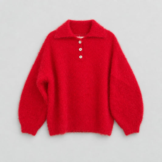 Damen Pullover aus 80 % Kid Mohair – Rot mit Polokragen | Made in Italy Pullover Das Zierwerk
