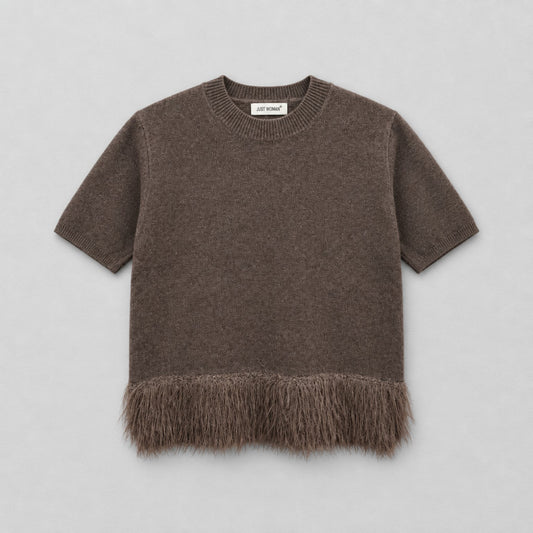 Strickshirt mit Fransen – Braun | Einheitsgröße Pullover Das Zierwerk