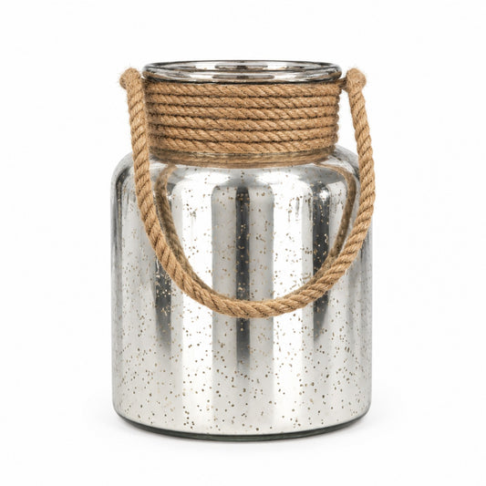 Glas-Windlicht Silber mit Sisal-Seil – 22 × 26 cm Windlicht Das Zierwerk