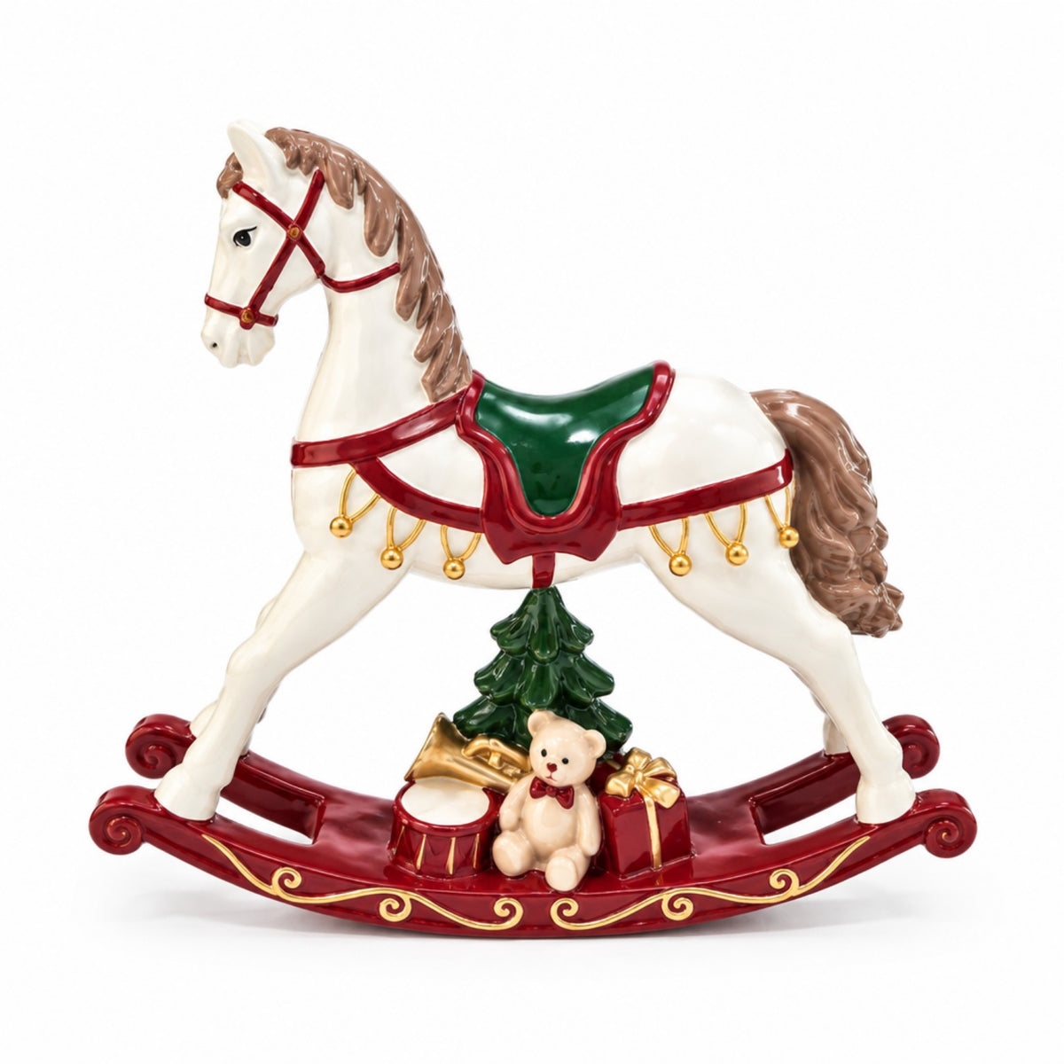 Nostalgisches Schaukelpferd als Weihnachtsfigur – Weiß, Rot & Grün, 29 cm Weihnachtsdekoration Das Zierwerk