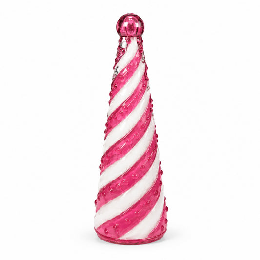 Glasbaum mit Spiraldesign in Pink und Weiß, 26 cm Weihnachtsdekoration Das Zierwerk
