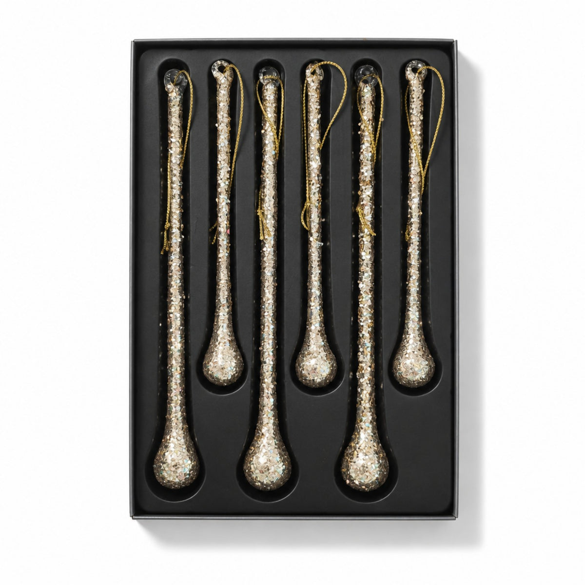 Funkelnde Glas-Tropfen in Champagner-Gold – 6er-Set Weihnachtsdekoration Das Zierwerk