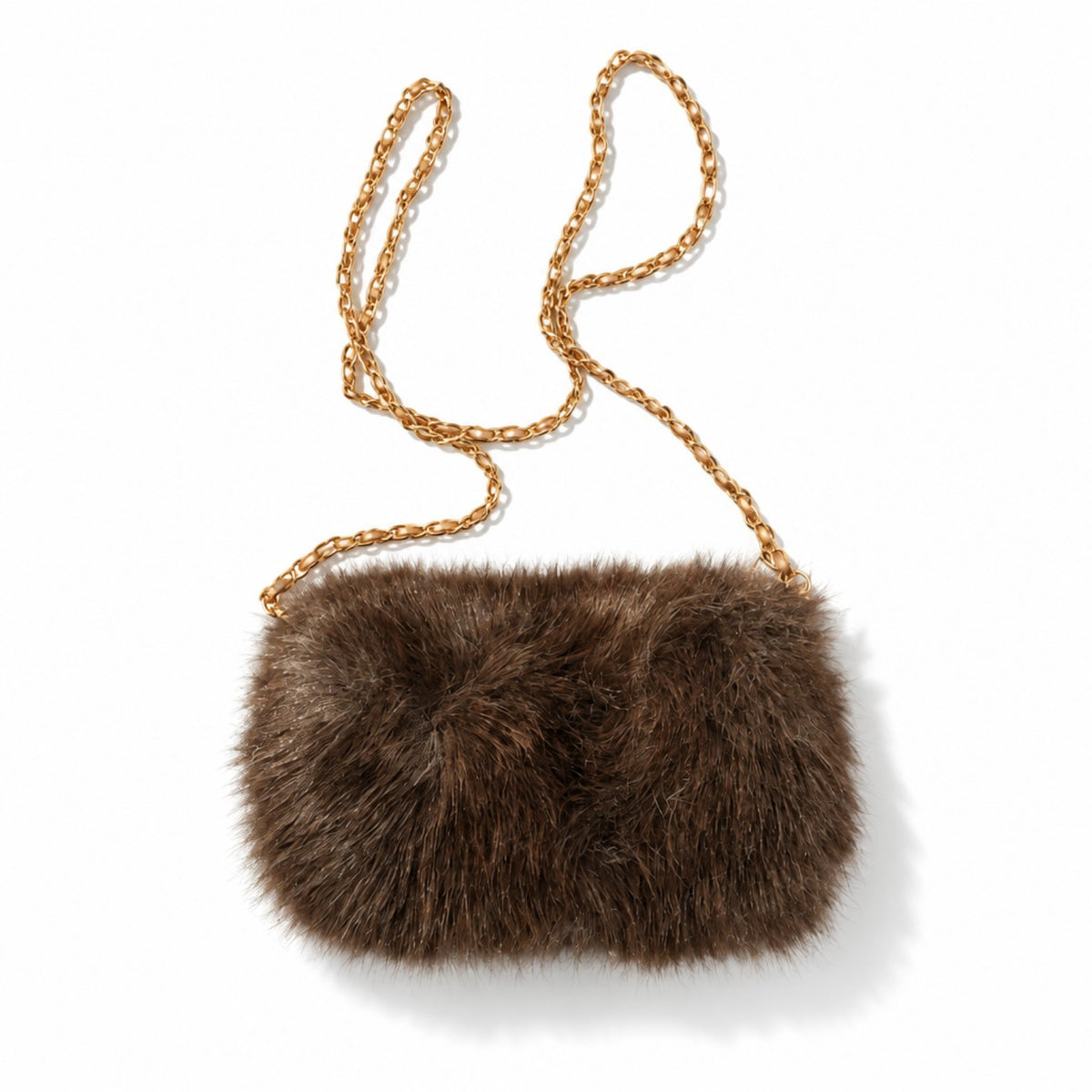 Felltasche Dunkelbraun mit goldfarbener Kette – Umhängetasche 22 × 14 cm