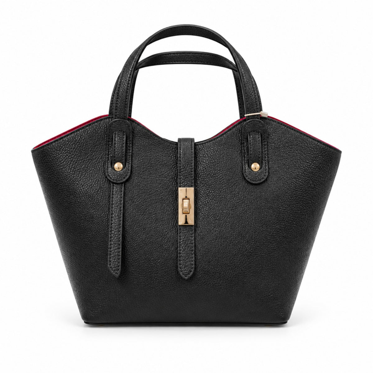 Lederhandtasche Schwarz – Elegante Henkeltasche mit rotem Innenfutter | Made in Italy Tasche V. Milano