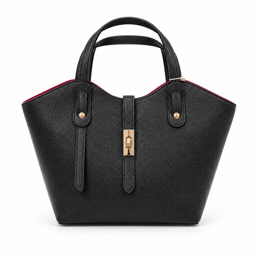 Lederhandtasche Schwarz – Elegante Henkeltasche mit rotem Innenfutter | Made in Italy Tasche V. Milano
