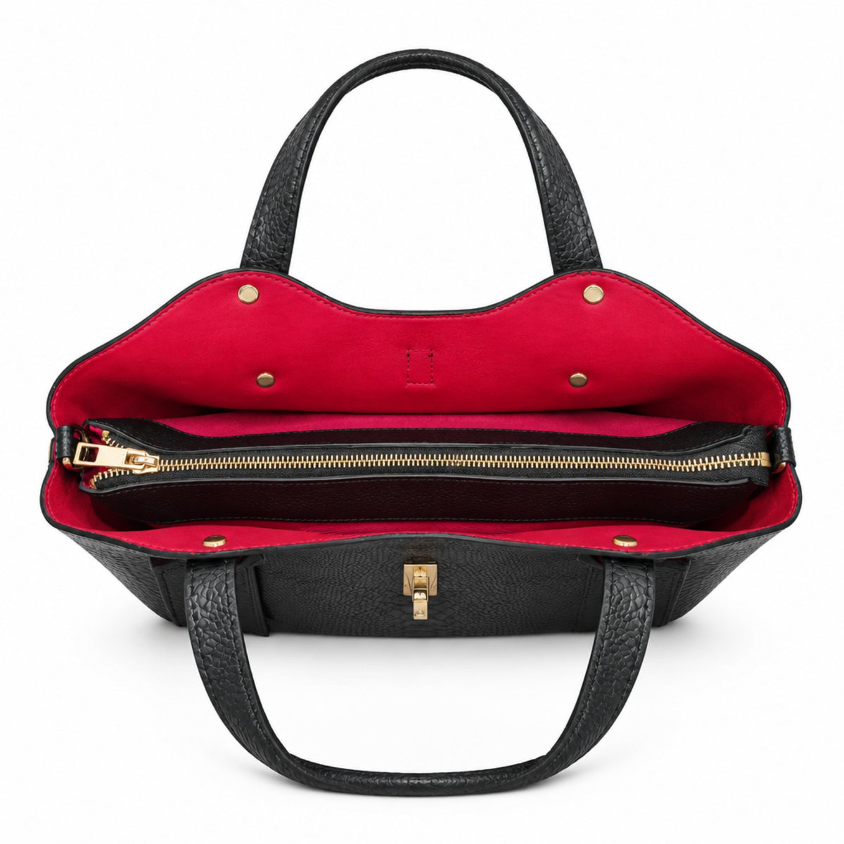Lederhandtasche Schwarz – Elegante Henkeltasche mit rotem Innenfutter | Made in Italy Tasche V. Milano
